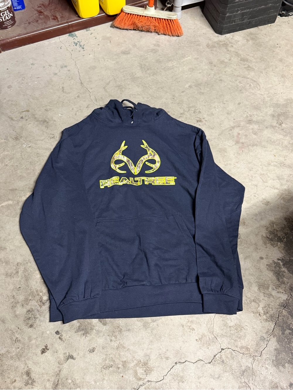 Realtree Navy Pullover Hoodie with Neon Logo Accent